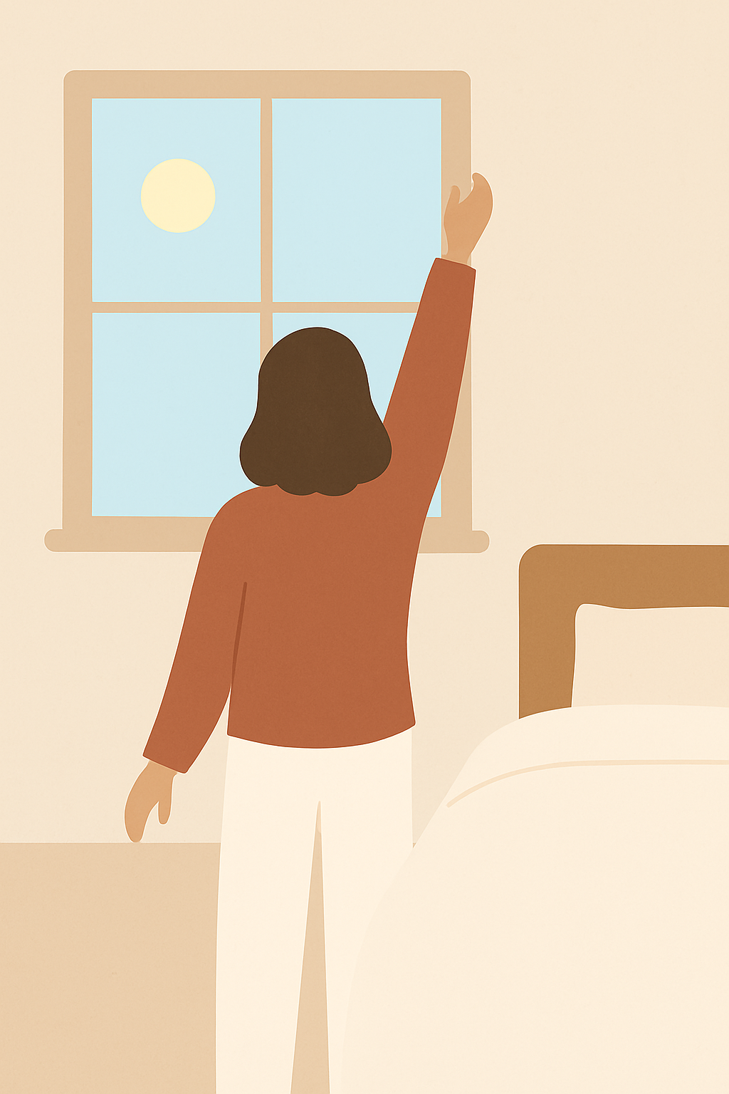 Peaceful morning scene with natural sunlight streaming through a window, creating a warm and calming atmosphere